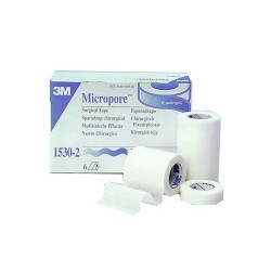 Rouleau de sparadrap 3M Micropore blanc avec son dévidoir bleu, adhésif à base de silicone pour peaux fragiles