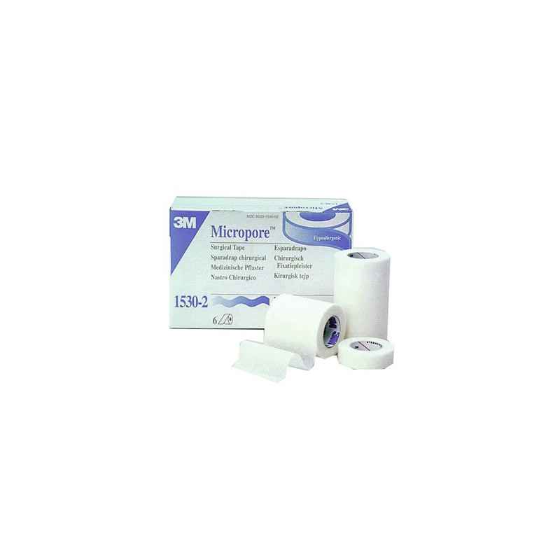 Rouleau de sparadrap 3M Micropore blanc avec son dévidoir bleu, adhésif à base de silicone pour peaux fragiles