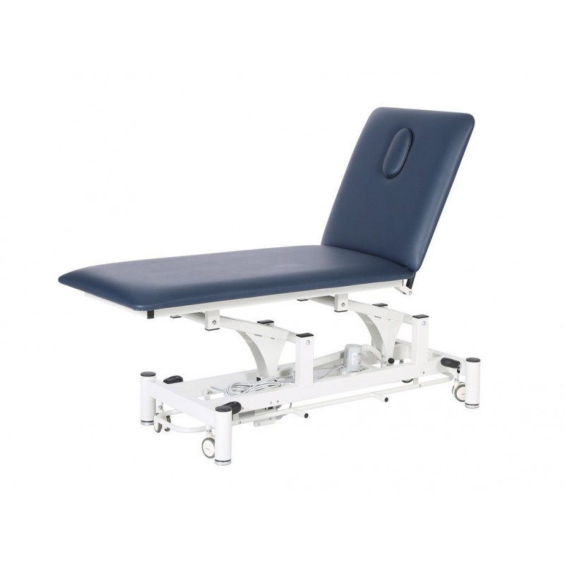Table d'examen électrique EL02 grise ou bleue, réglable en hauteur de 46 à 94 cm, avec système de roues rétractables