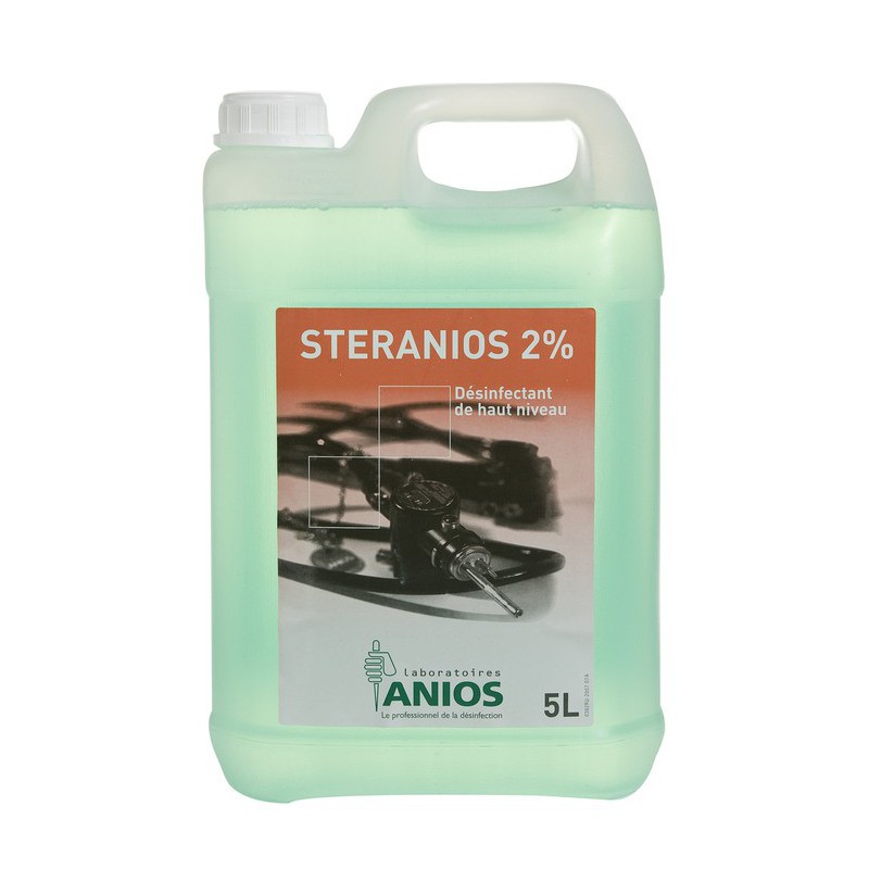 Bidon de 5 litres de Stéranios 2% Anios pour la désinfection chimique de haut niveau des instruments médicaux et chirurgicaux