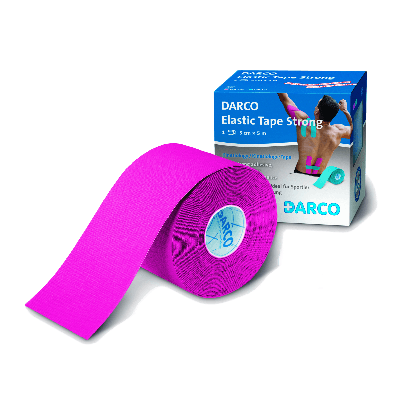 Rouleau de bande de taping élastique MECRON DARCO coloris rose pour contention physiothérapeutique et stimulation musculaire