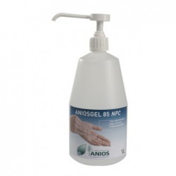 Flacon d'un litre d'Aniosgel 85 NPC avec pompe distributrice pour la désinfection des mains en milieu médical