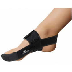 Orthèse corrective noire pour hallux valgus en textile souple, modèle anatomique et réversible pour pied droit ou gauche