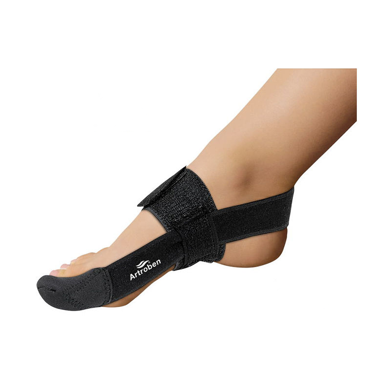Orthèse corrective noire pour hallux valgus en textile souple, modèle anatomique et réversible pour pied droit ou gauche
