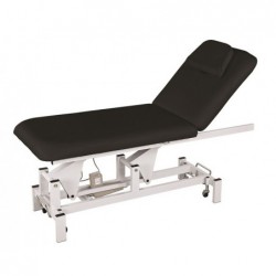 Table d'examen médicale électrique 2212 noire à 2 plans avec repose-tête amovible et structure métallique sur roulettes