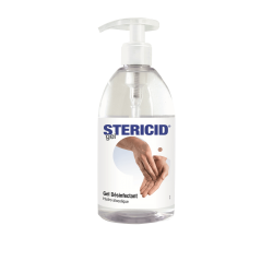 Flacon pompe de 500ml de gel hydroalcoolique Stericid pour la désinfection professionnelle des mains sans parfum