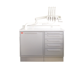 Meuble unit de podologie Montana avec 5 tiroirs à fermeture amortie et système de cordons pendants pour instruments rotatifs