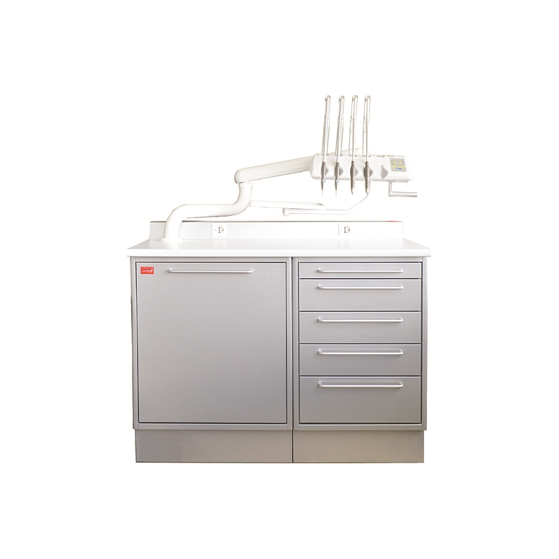 Meuble unit de podologie Montana avec 5 tiroirs à fermeture amortie et système de cordons pendants pour instruments rotatifs