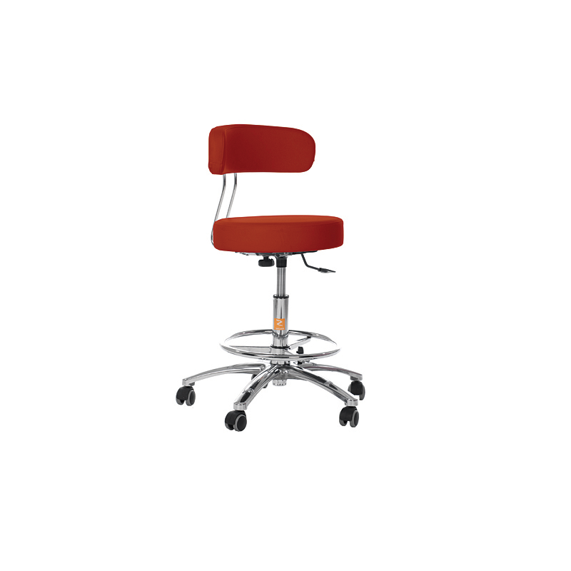 Siège de travail ergonomique X-3 pour praticien avec dossier amovible et base chromée sur roulettes de sécurité