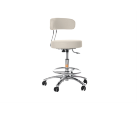 Siège de travail ergonomique X-3 pour praticien avec dossier amovible et base chromée sur roulettes de sécurité