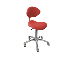 Tabouret de soin ergonomique pour podologue avec dossier coquille trapèze et base 5 roulettes