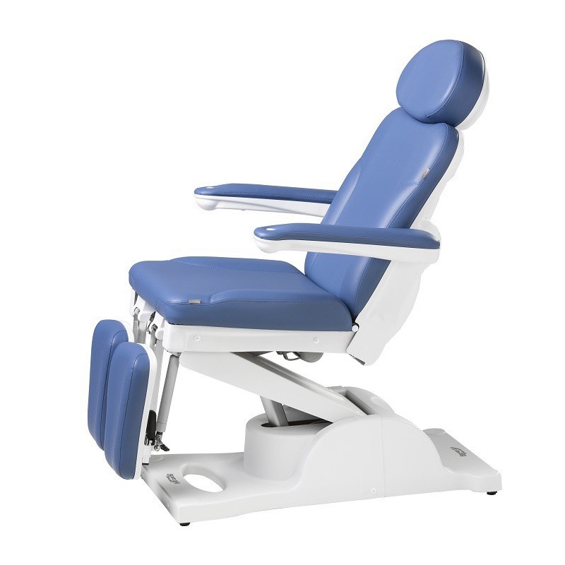 Fauteuil de soin podologique BRONZE bleu avec deux moteurs et jambières réglables