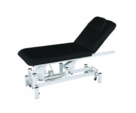 Table d'examen médicale électrique 2212 noire à 2 plans avec repose-tête amovible et structure métallique sur roulettes