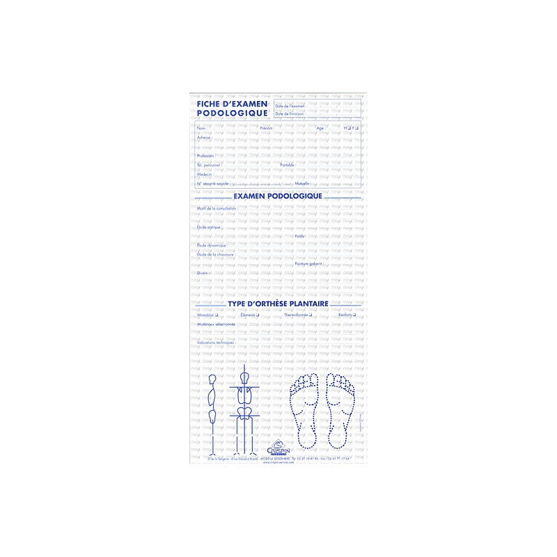 Feuille pour podographe Recto/Verso 1 pied le paquet de 100 feuilles